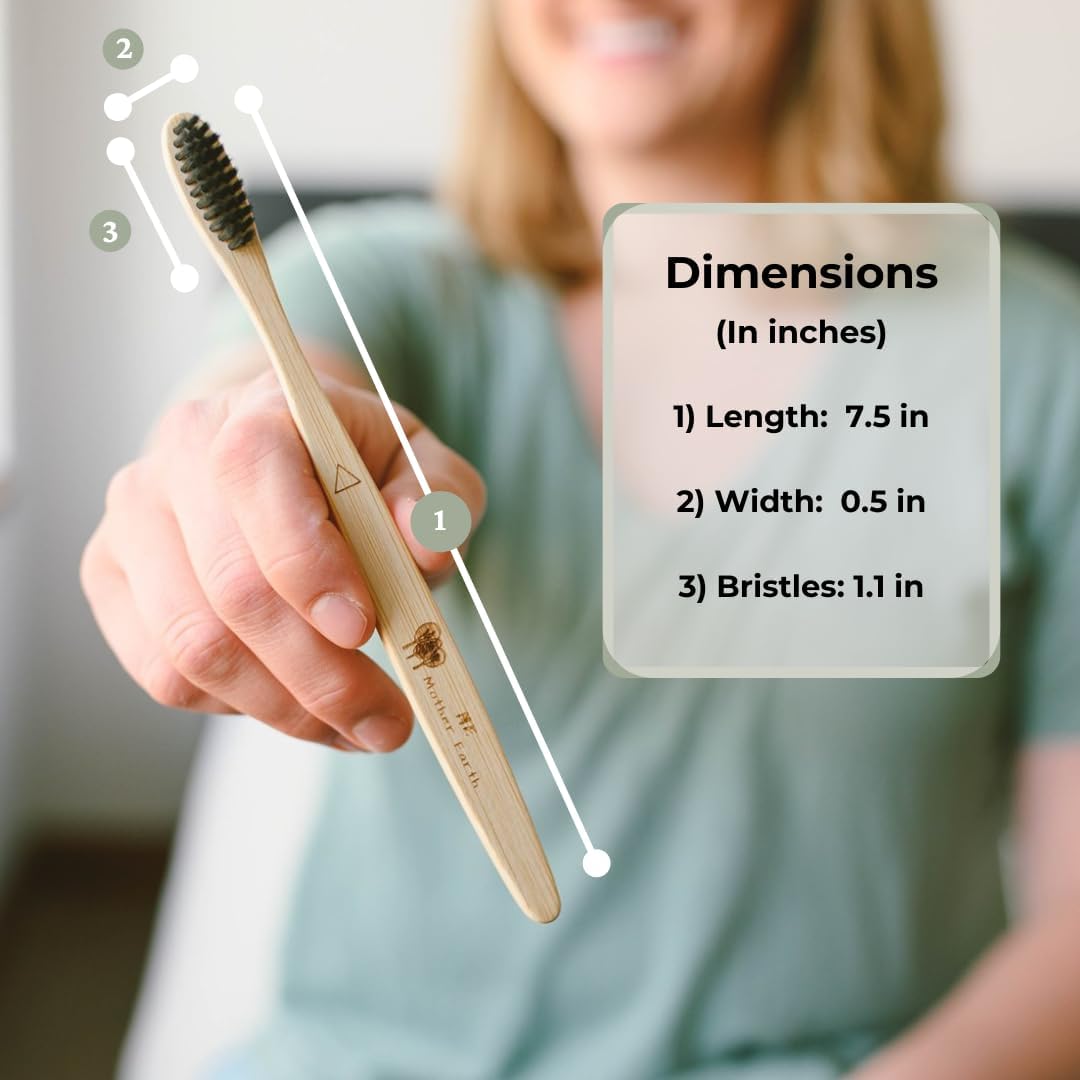 ME MOTHER EARTH Bamboo Charcoal Toothbrush Pack, Medium Soft Bristle Brush, Charcoal Infused Bristles, Biodegradable & Eco Friendly, Sustainable Bamboo (Pack of 4)