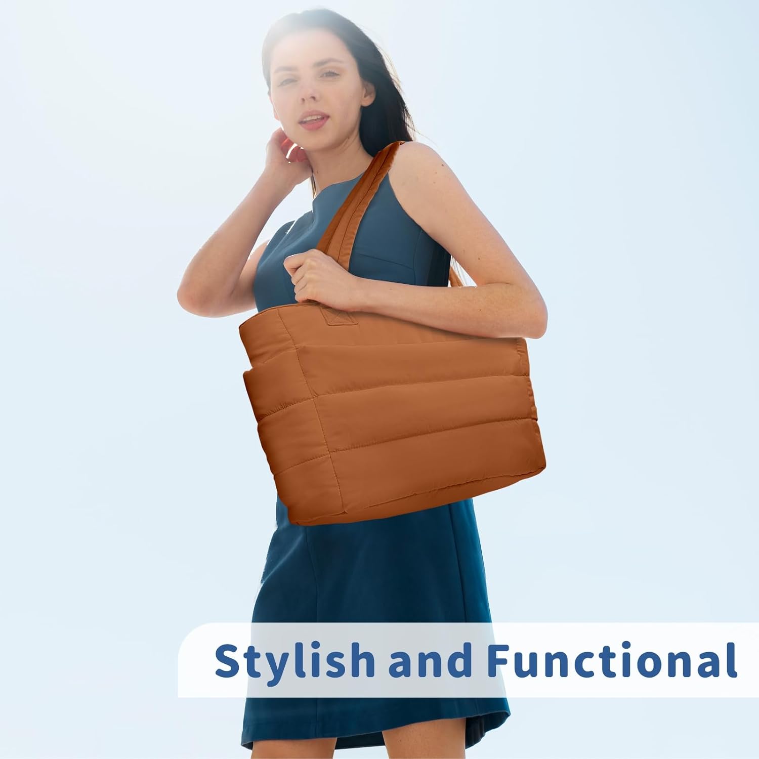 TOPDesign Puffer Tote Bag for Women, Lightweight Puffy Handbag with Compartments, Quilted Shoulder Bag for Work, Travel, Gym