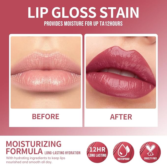 Lip Stain Hydrating High Shine – Lightweight Non-Sticky Glossy Lip Tint, Mirror Shine Moisturizing Lip Makeup for Plump & Full Lips, Long-Lasting Rich Color Lip Glaze, Soft Smooth Lip Gloss 09#