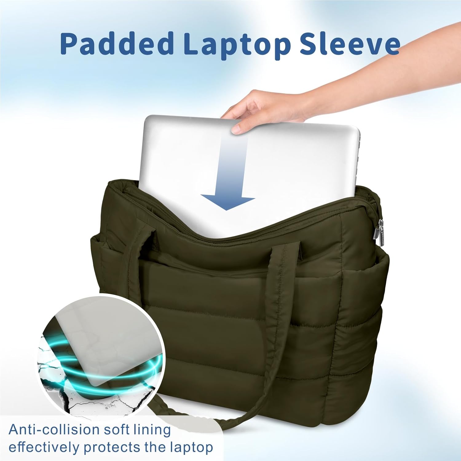 TOPDesign Puffer Tote Bag for Women, Lightweight Puffy Handbag with Compartments, Quilted Shoulder Bag for Work, Travel, Gym