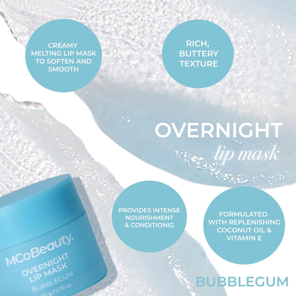MCoBeauty - Double Duty Lip Mask - Contains Coconut Oil and Vitamin E Lip Balm for Day or Overnight Mask - Bubble Gum Scent - Skin Care and Makeup Accessories - Holiday Essentials - 15g