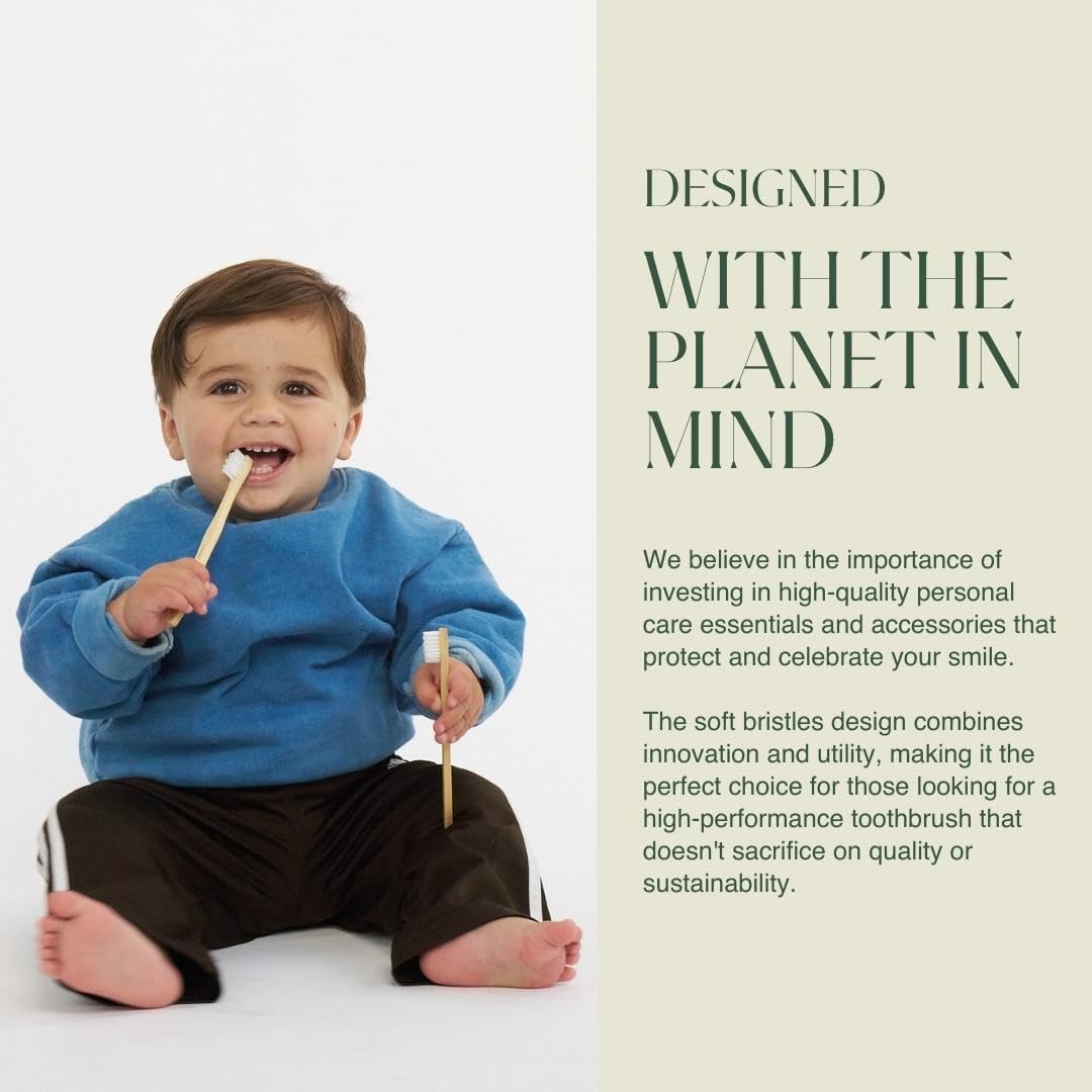 Kids Biodegradable and Eco-Friendly Bamboo Toothbrush 12-Pack - BPA Free Soft Bristle - Dentist-Approved and All-Natural with "Brush Smile Repeat" Etched on Handles by Plus Ultra