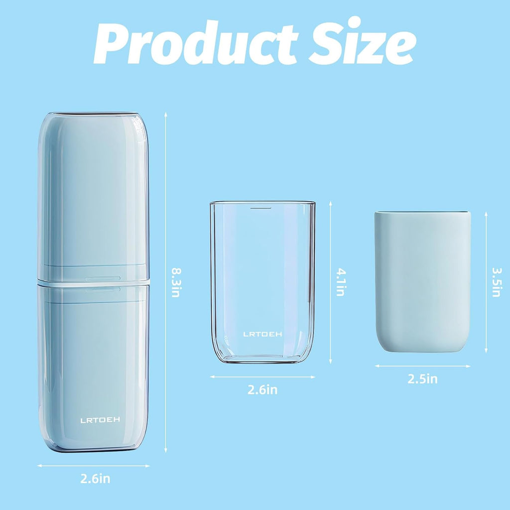 Toothbrush Travel Cup, 4-in-1 Toothbrush Holders with Cover, Portable Tooth Brush Travel Case for Family, Multi-Function Travels Cup, Toothpaste Storage Container (Blue)