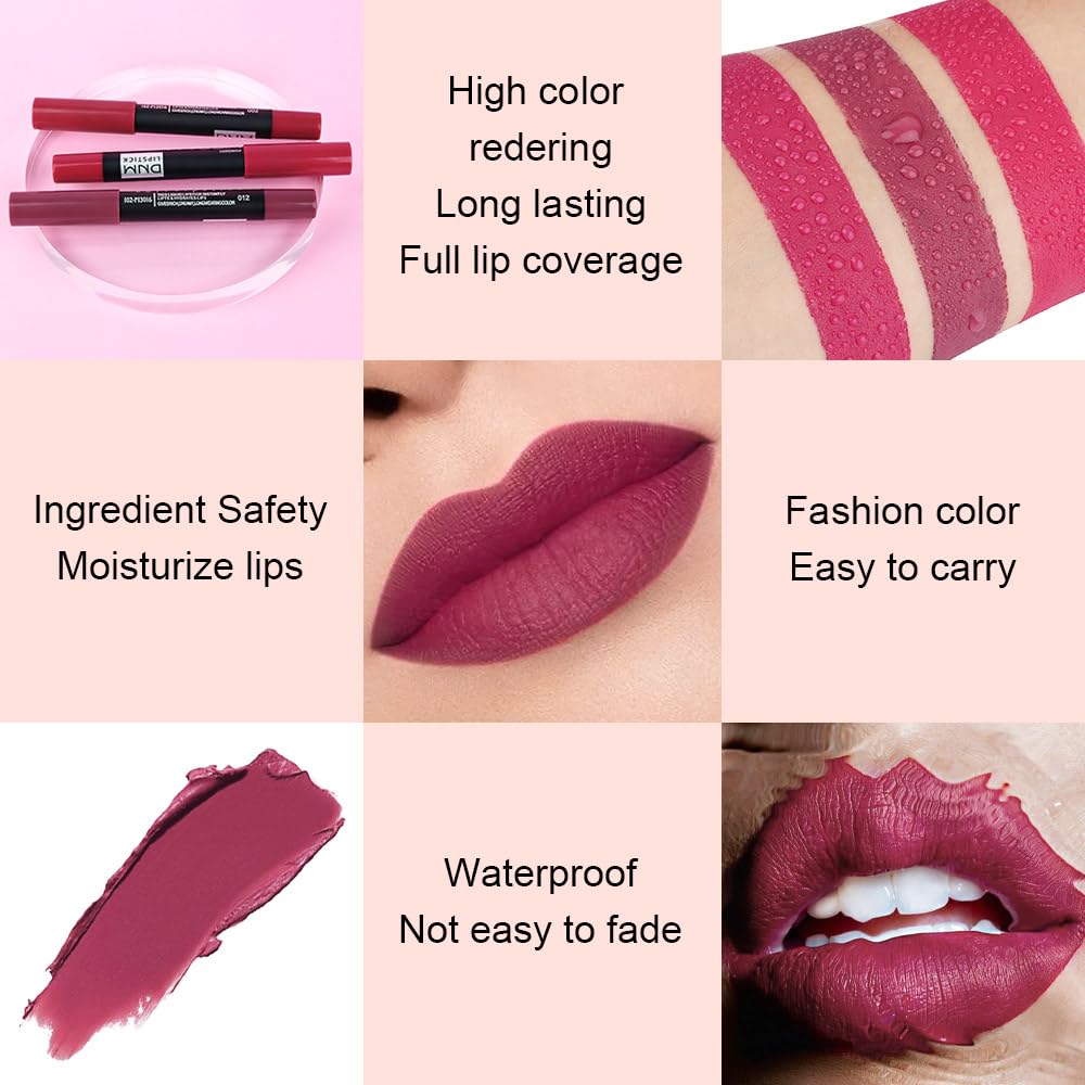 evpct 1Pcs Wine Red Matte Lipstick and Lip Crayon Liner Pencil Pen Set for Women Lip Stain Long Lasting Waterproof labiales mate magicos 24 horas originales pintalabios permanente 24 horas 12