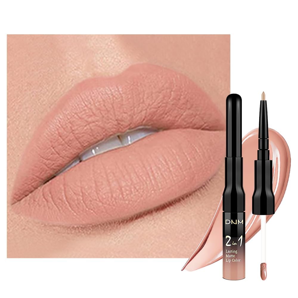 1Pcs 2 in 1 Bright Pure Nude Pink Lip Liner and Liquid Lipstick Stain Makeup Set for women, Nude Long Lasting Smudge Proof Lip Tint Matte Finish Lip Gloss for All-Day Color Hold Easy to Use 56#