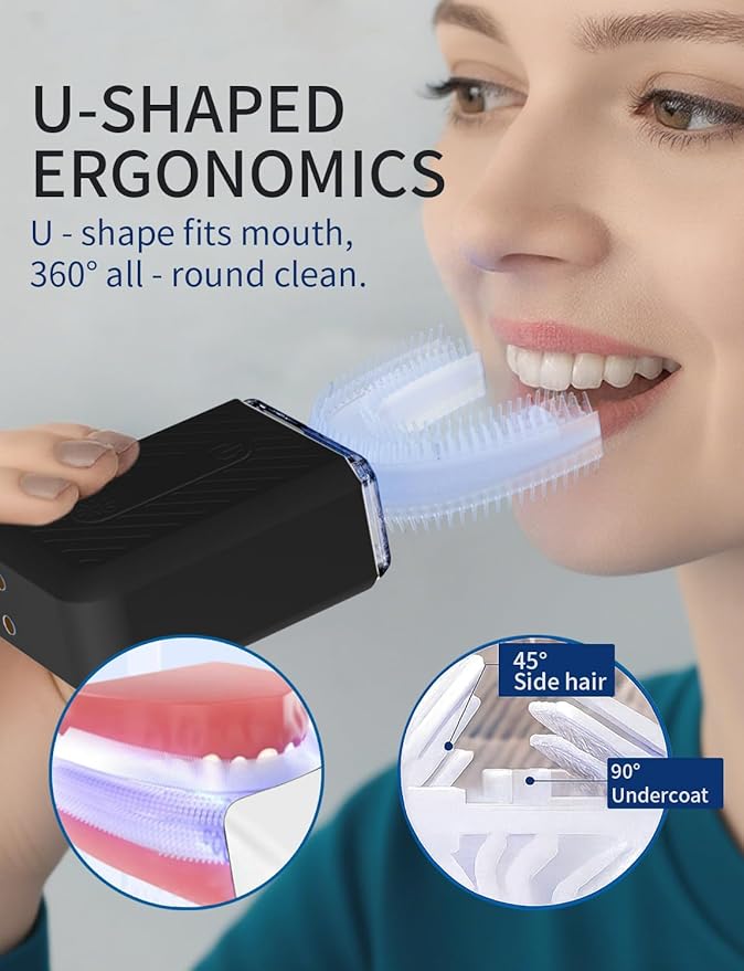 U-Shaped Electric Toothbrush for Adults, Electric Toothbrush with 4 Clean Modes, Automatic Toothbrush with IPX7 Waterproof