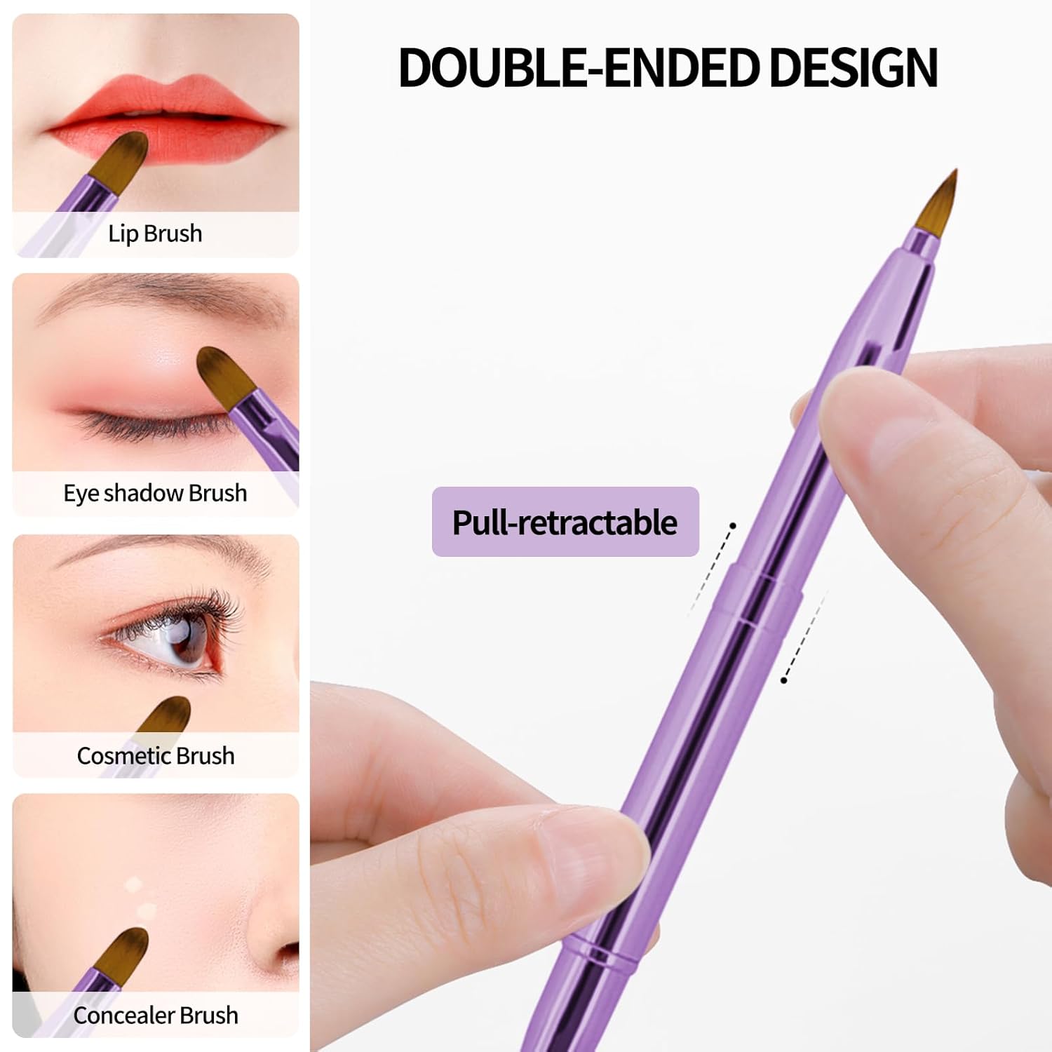 Unaone [2 Pack] Lip Brush for Lipstick, Retractable Lip Brushes, Dual-ended Makeup Brush for Lipstick Lip Gloss, Include Lid