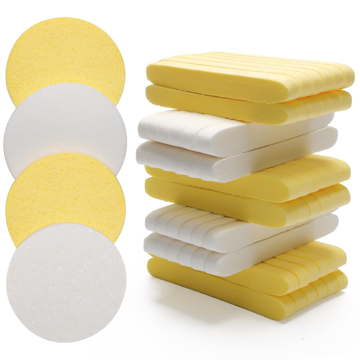 120 Pcs Facial Sponge Compressed, Luxiv Face Cleansing Sponge Estheticians Compressed Makeup Facial Sponge Round Wash Face Sponges for Women Compress Exfoliating Removal Sponge (Yellow+white)