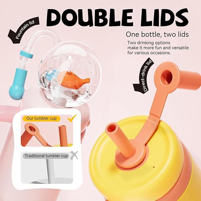 Drinking Cup With Whale Squirt, 24oz Whale Water Bottle with Handle, Insulated Stainless Steel Whale Water Cups With Two Silicone Soft Tip, Leak-Proof Whale Fountain Bottle for Kids Teens (Green)