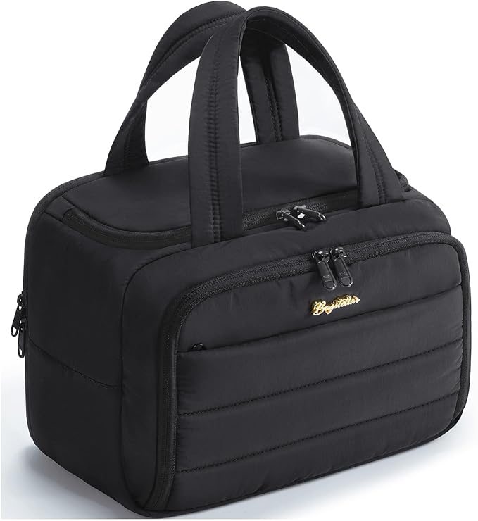 Travel Toiletry Bag, Lightweight Wide-open Large Puffy Toiletry Bag for Women, Quilted Makeup Bag Organizer Water-resistant Cosmetic Bag with Handle for Toiletries, Essentials, Accessories