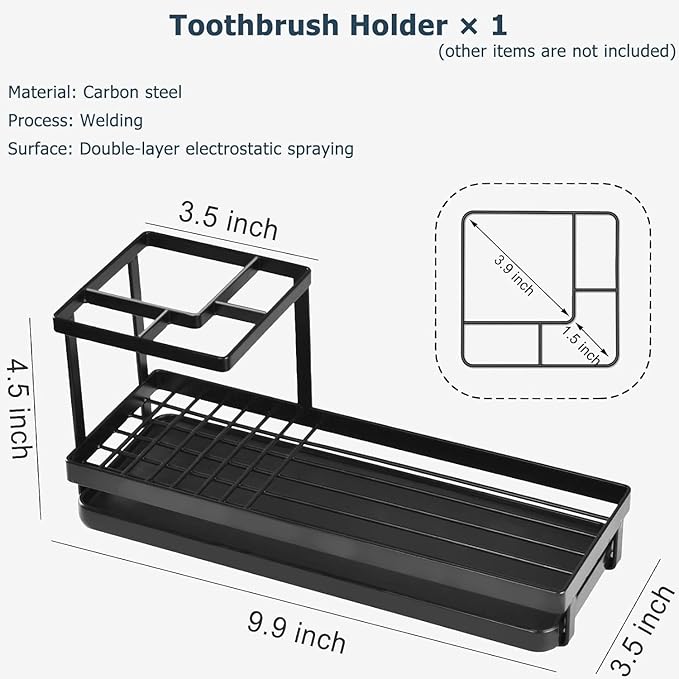 Matani Black Toothbrush Holder for Bathroom Sink, Countertop Organizer with High Toothpaste Holder, Rustproof 304 Stainless Steel, Bathroom Countertop Storage & Essentials (Black Model 2)