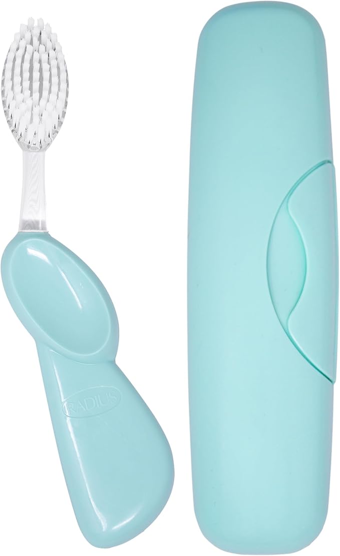 RADIUS Toothbrush Big Brush with Replaceable Brush Head BPA Free ADA Accepted - Right Hand - Pastel Mint Brush with Pastel Mint Case