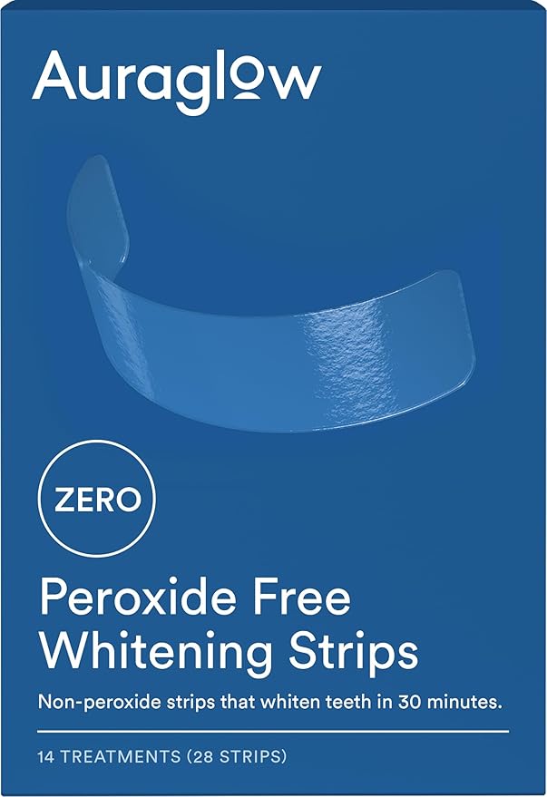 Auraglow Sensitive Teeth Whitening Strips, Peroxide Free White Strips, 14 Whitening Treatments, Whitens Teeth Without Sensitivity, Removes Years of Stains, 28 Strips, Mint