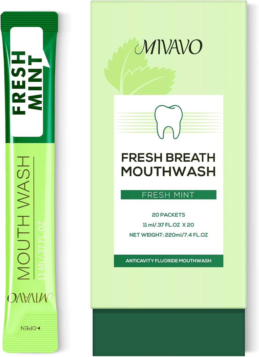 Travel Sizet Mouthwash Portable Strip Mouthwash for Fresh Breath Nnatural Fluoride Fre 20 Packets (Mint)