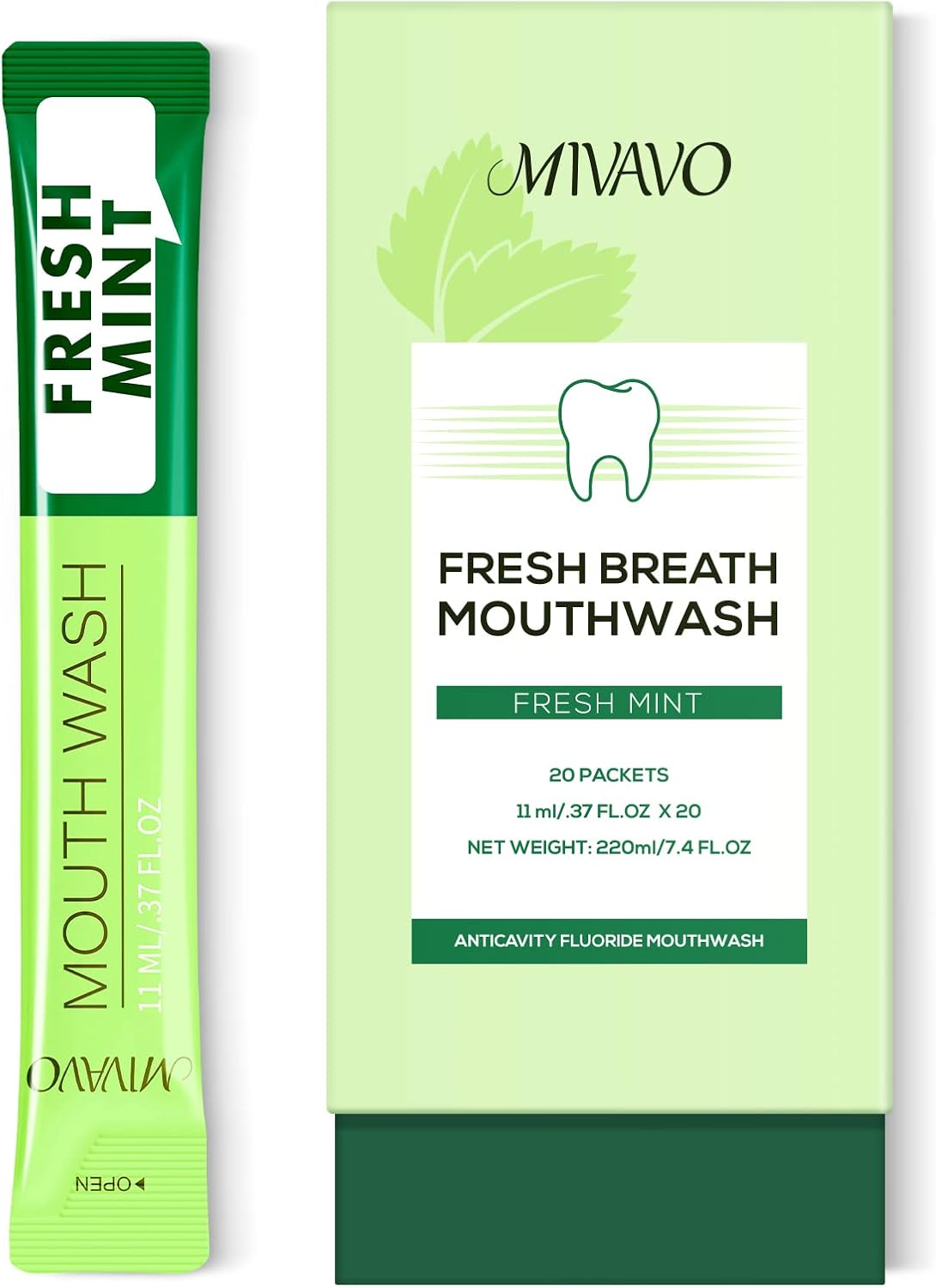 Travel Sizet Mouthwash Portable Strip Mouthwash for Fresh Breath Nnatural Fluoride Fre 20 Packets (Mint)