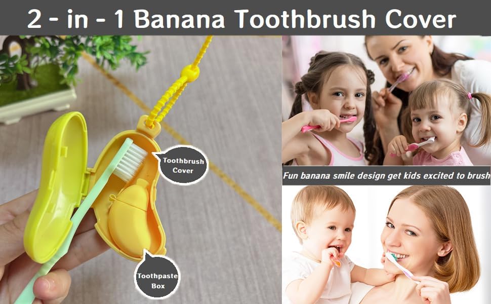 2-in-1 Travel toothbrush holder-Toothbrush covers with Toothpaste case,Portable Reusable Organizer with Banana smile-cute toothbrush cap for Electric&Manual Toothbrush,Ideal for Home&Travel (Green)