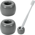 Mini Ceramic Couple Toothbrush Holder, Hand-Made Bathroom Toothbrush Holder, Electric Toothbrush Head Holder and Office Pen Holder 2-Piece Set (Gray)