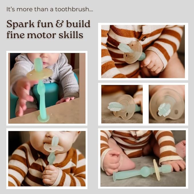 haakaa 360° Silicone Baby Toothbrush – 100% Soft Food Grade Silicone, BPA-Free, Suction Base, Safe for Babies 6 Months+, Gentle Gum and Teeth Cleaning for Infants, Gum Massager (Banana)