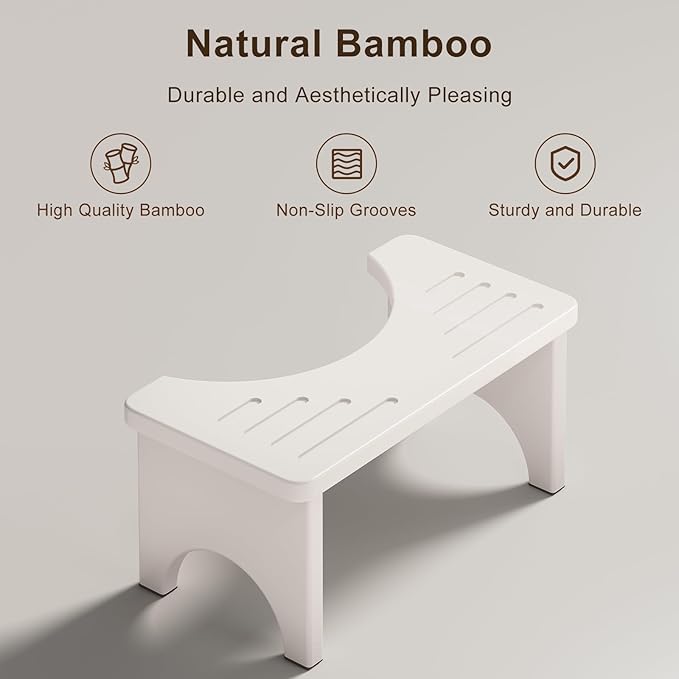 Osivaes 7 Inch Bamboo Toilet Stool Squat Adult, Foldable Squatting Potty for Adults, Ergonomic Poop Stool with Non-Slip Surface, Portable for Bathroom & Travel, White