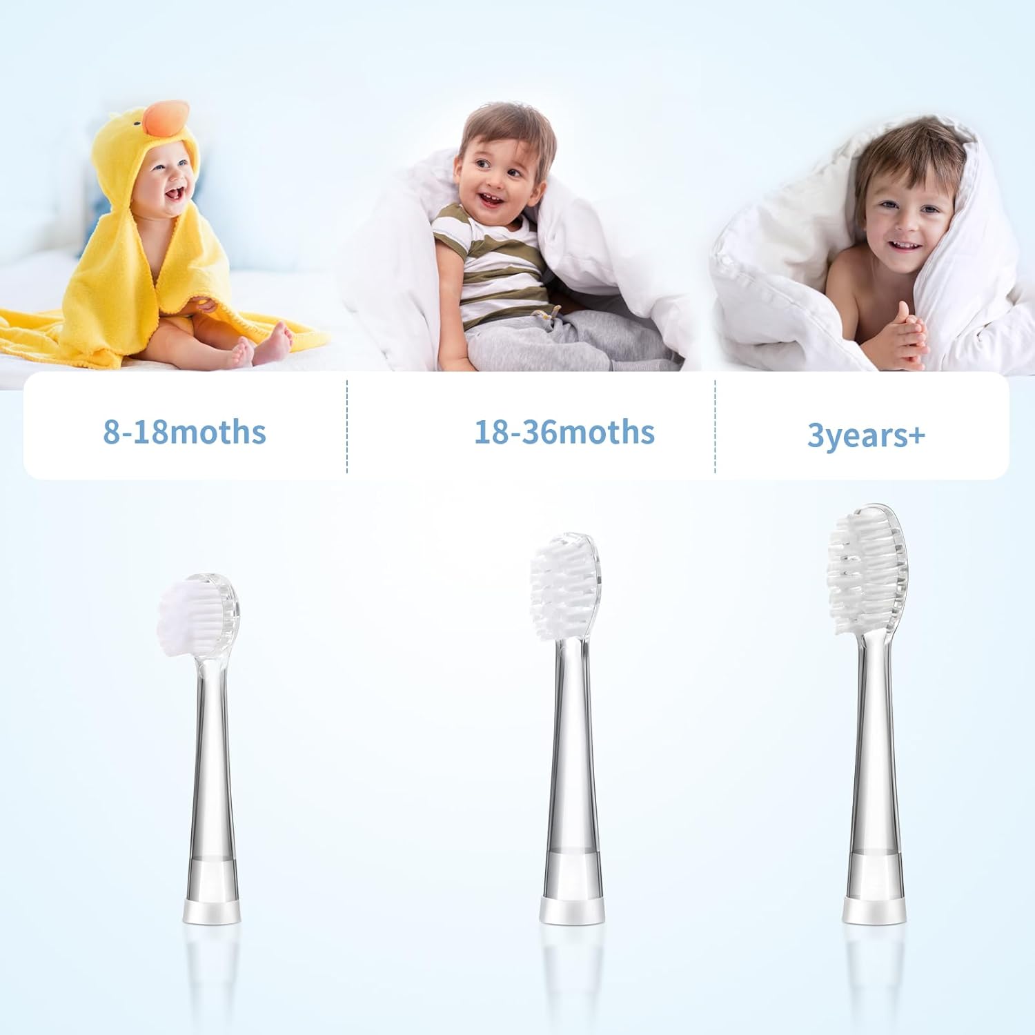 Baby Toothbrush Heads Compatible with Seago SG-513/SG-977/EK6, Compatible with Dada-Tech-BB1/977/K6, Compatible with Brush-Baby WildOnes/KIDZSONIC(8-18 Month)