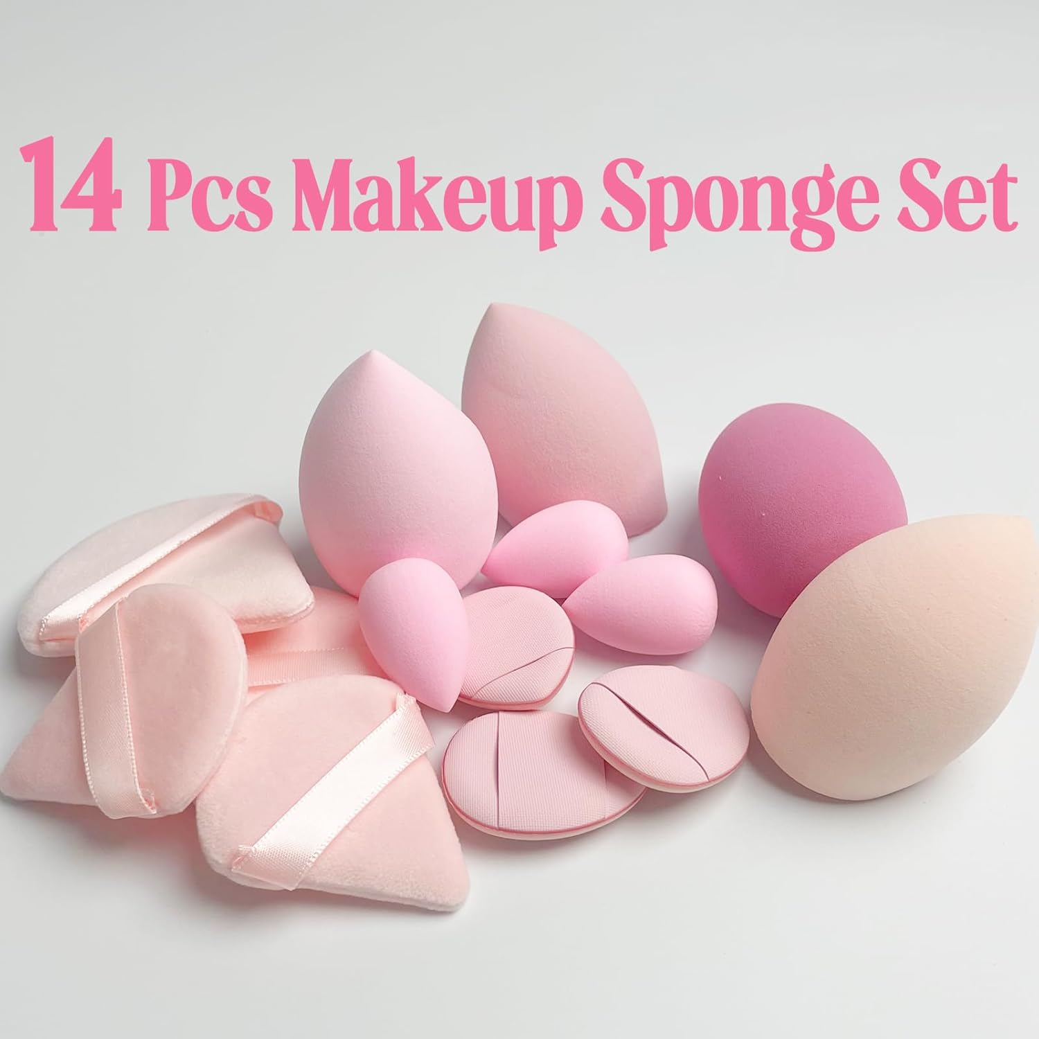Makeup Sponge Set Blender Sponges 14 Pcs for Liquid Cream, and Powder Latex Free Multi-colored Sponges for Makeup Application with Storage Box Pink Gifts