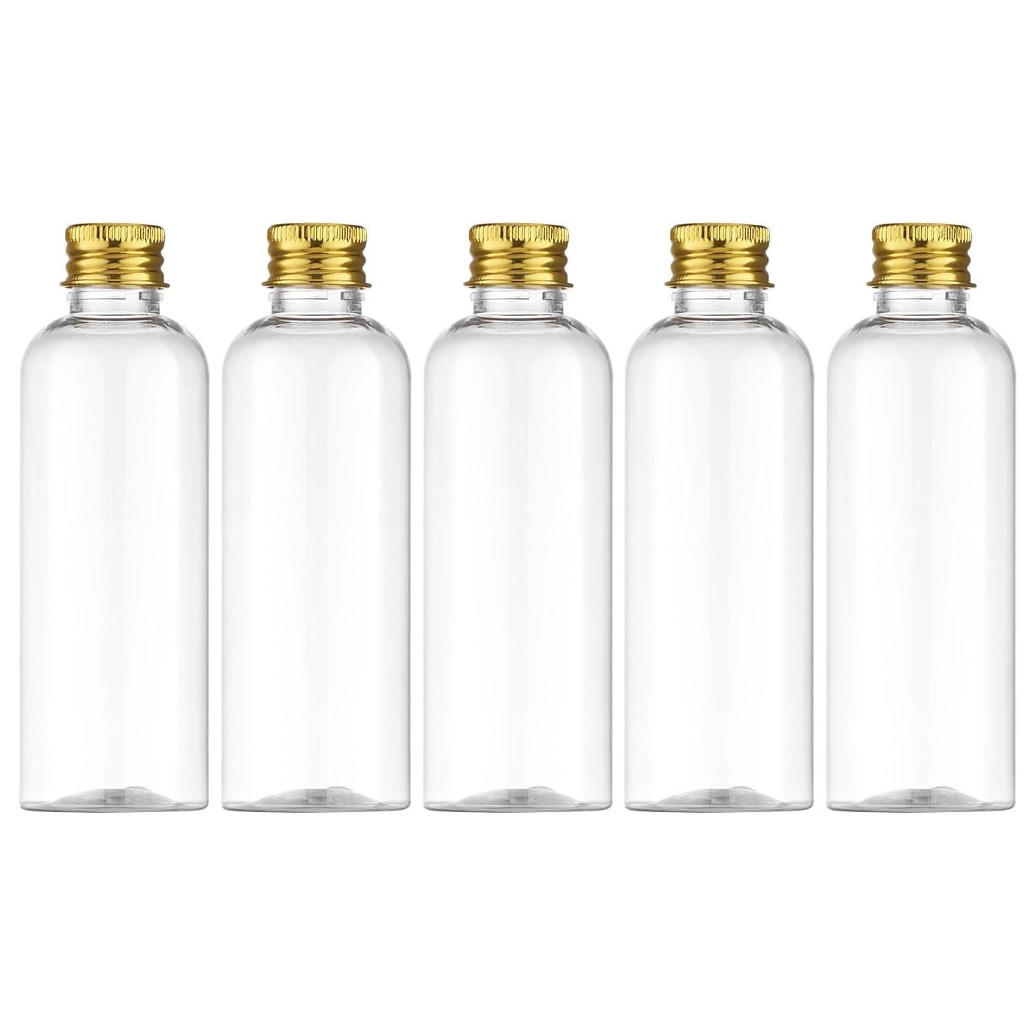 Tekson Plastic Travel Size Bottles 3.4 oz, Mouthwash Bottle, Refillable Containers for Cosmetic with Gold Screw Cap for Travel Essentials (100ml, Clear)