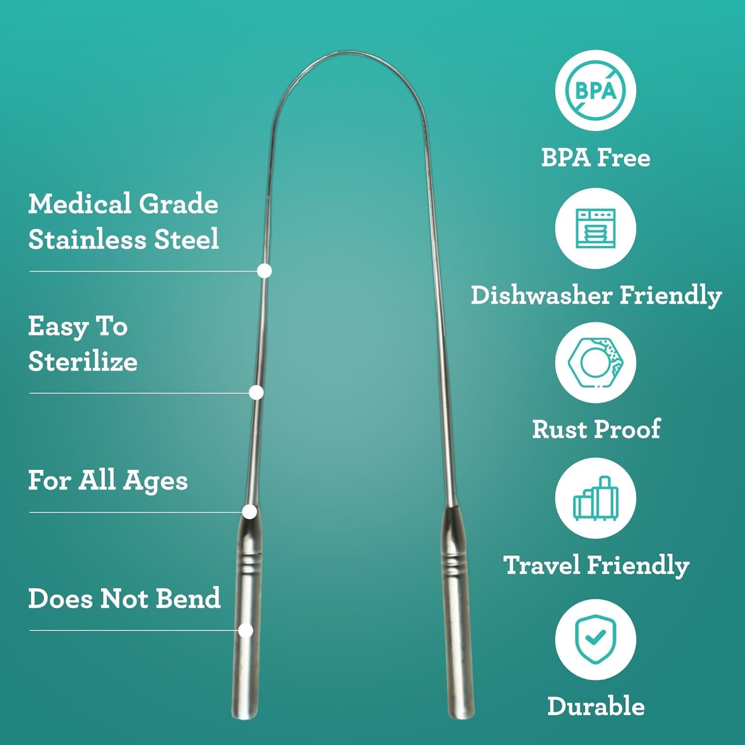 GuruNanda Tongue Scraper for Adults (4-Pack) with Travel Case, 420 Medical Grade Stainless Steel, Aids in Fresh Breath & Oral Care - Travel-Friendly