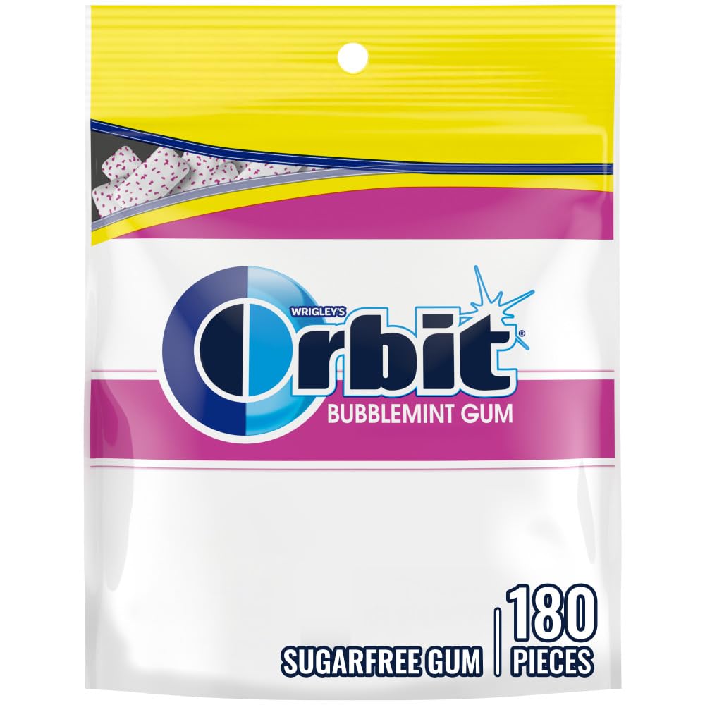 ORBIT Gum Bubblemint Sugar Free Chewing Gum Bulk, 180 Piece Resealable Bag, Bubble Gum Bulk