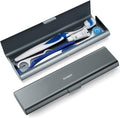Wider Aluminum Toothbrush Travel Case, Portable Travel Toothbrush Holder, Durable Manual Toothbrush Box Container for Traveling, Bathroom, Camping, Business Trip, Gray Blue