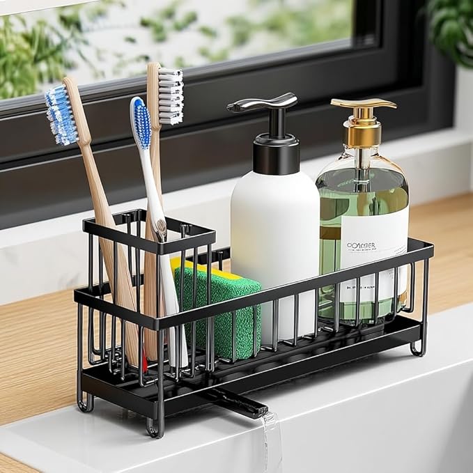 Matani Black Toothbrush Holder for Bathroom Sink, Countertop Organizer with High Toothpaste Holder, Rustproof 304 Stainless Steel, Bathroom Countertop Storage & Essentials (Black Model 1)