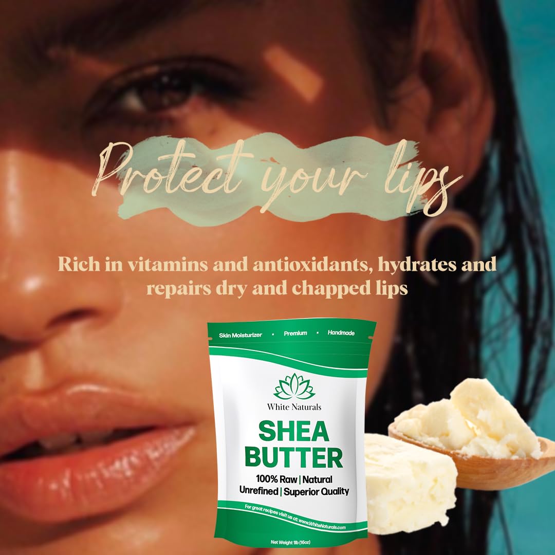 White Naturals Raw African Shea Butter 2lb (1lb in each bag), Pure, Unrefined, Grade A, Ivory, Great Skin Moisturizer, DIY Lip Balms, Stretch Marks, Recover Sun Damage, Cream & More