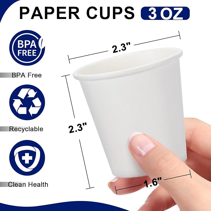 [300 Pack 3 oz Paper Cups White, Small Mouthwash Cups 3 OZ, Mini Disposable Bathroom Cups, Paper Cups 3 Ounce for Bathroom, Supermarket, Birthday Party, Travel, Events, Picnic, BBQ