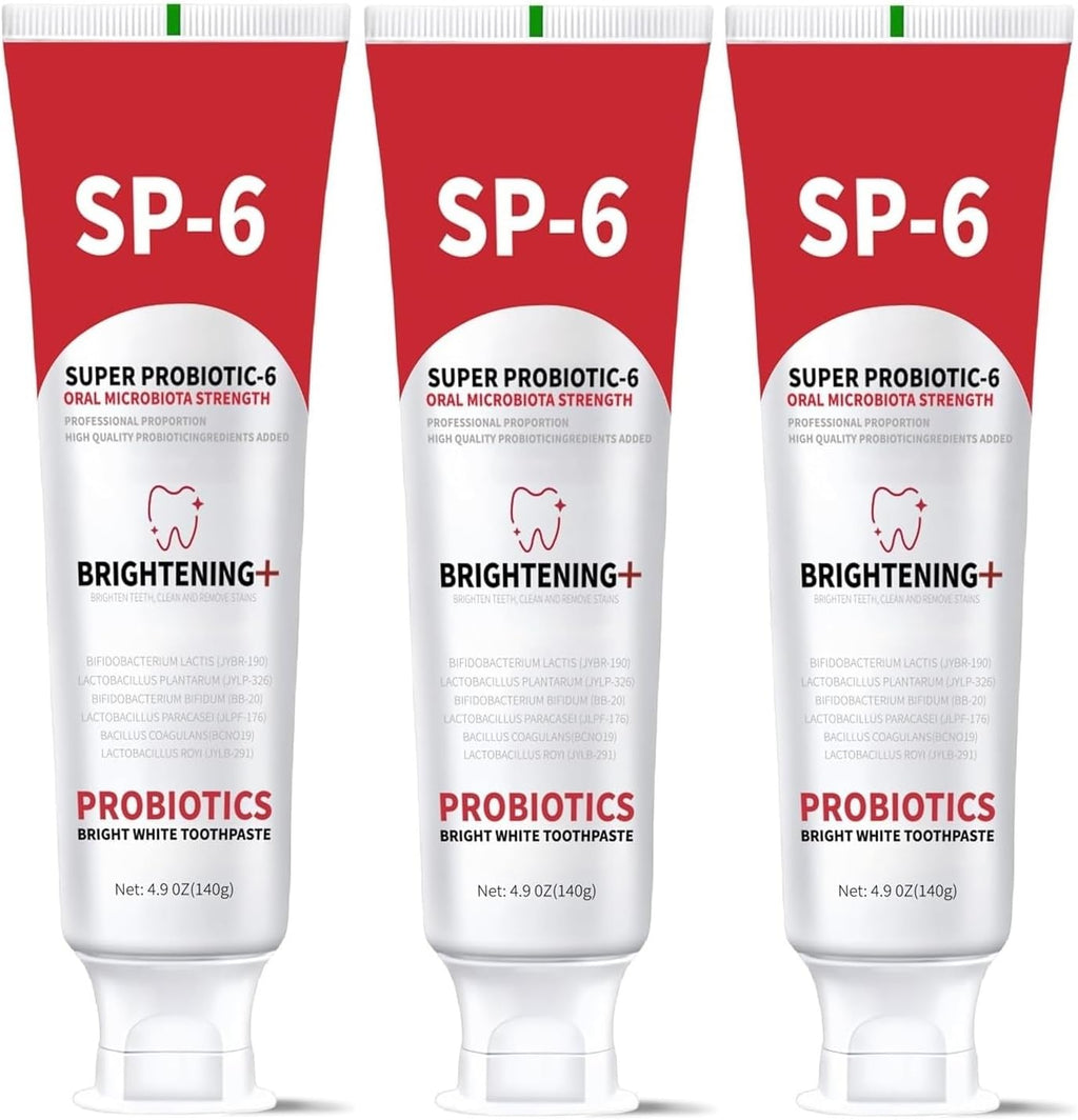 SP-6 Probiotic Whitening Toothpaste, Enhanced Formula with 6 Probiotics for Teeth Whitening and Gum Health, Enamel-Safe, Fluoride-Free, Fresh Mint Flavor, 4.6oz (3)