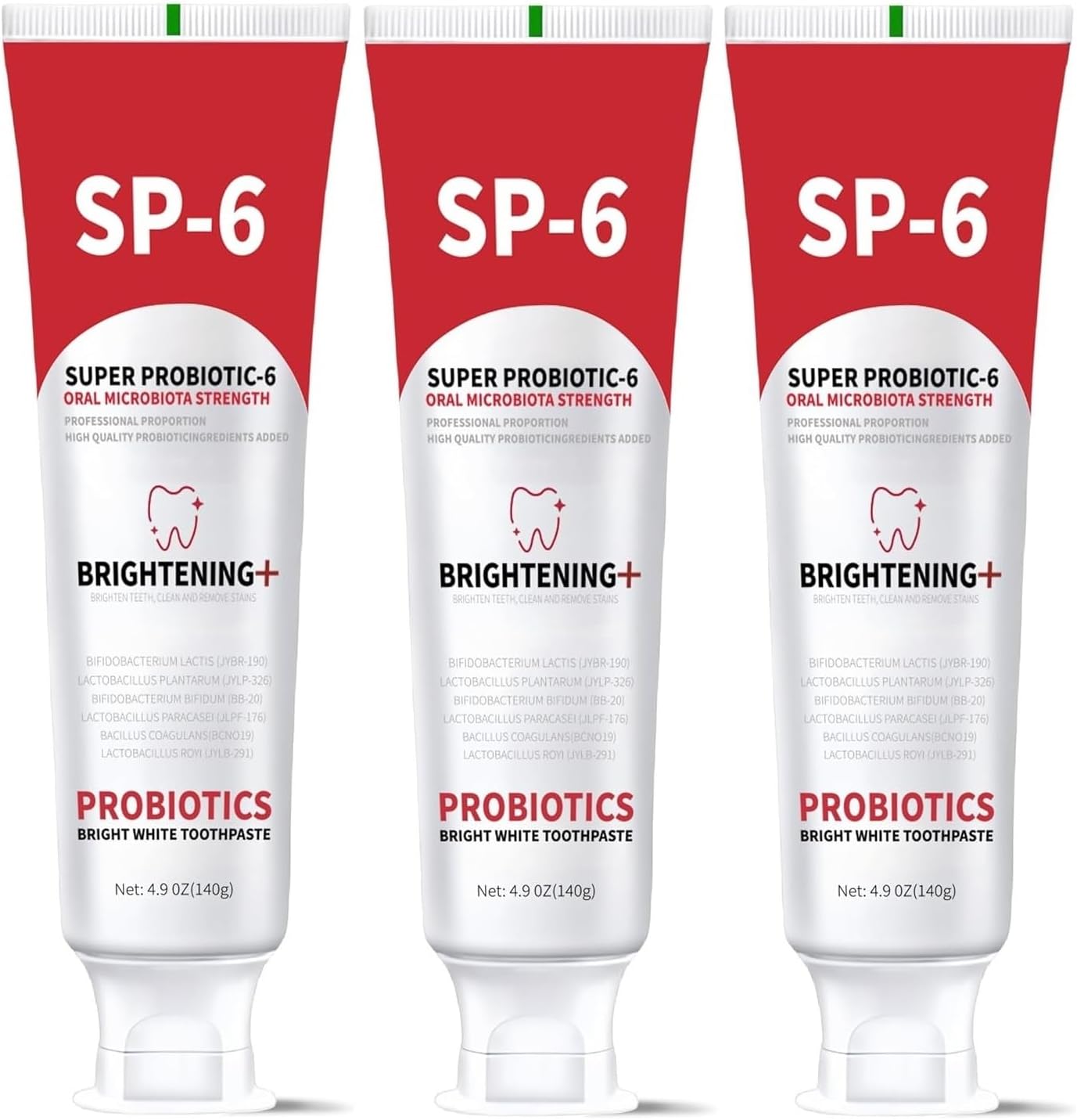 SP-6 Probiotic Whitening Toothpaste, Enhanced Formula with 6 Probiotics for Teeth Whitening and Gum Health, Enamel-Safe, Fluoride-Free, Fresh Mint Flavor, 4.6oz (3)