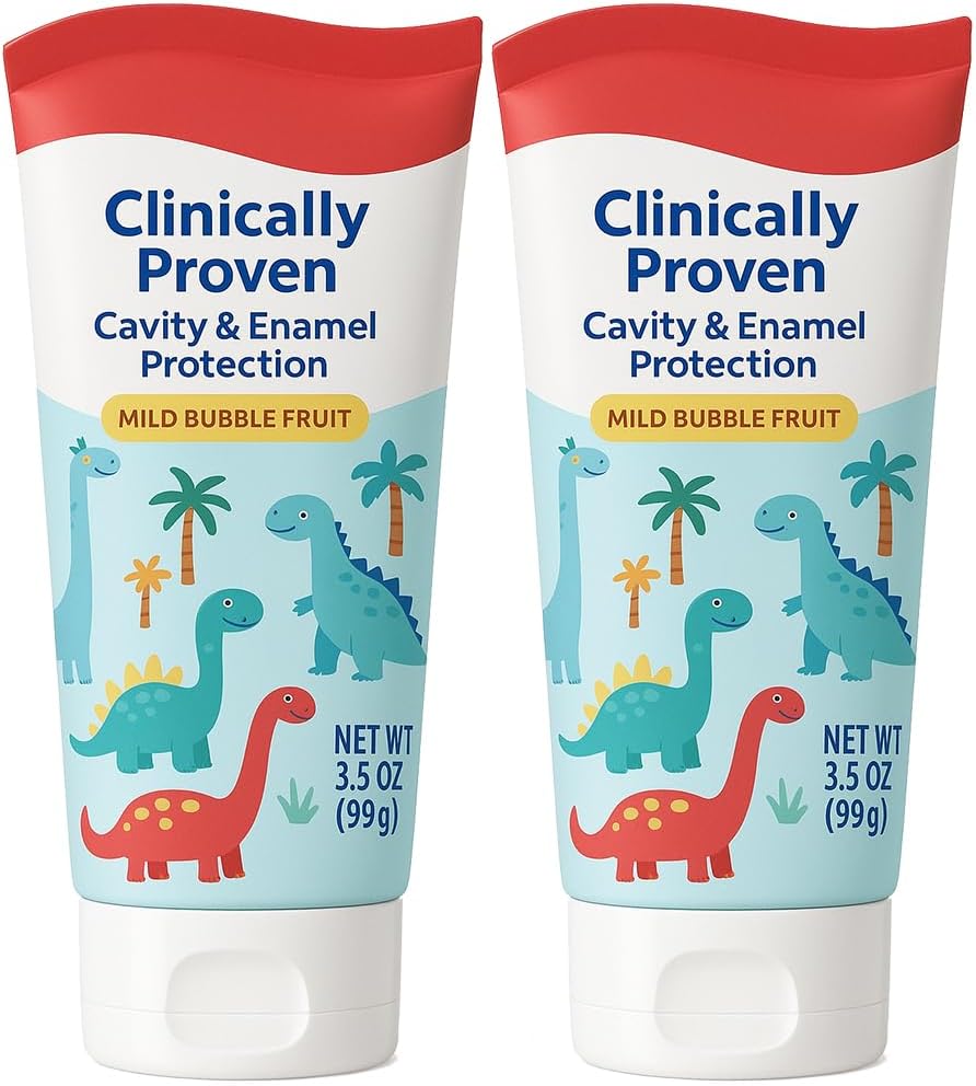 Kids Toothpaste Dinosaurs Bubble Fruit Flavor - Fluoride Anticavity for Ages 2+, ADA-Accepted Clinically Proven Cavity & Enamel Protection 2 Tubes (3.5 oz Each)