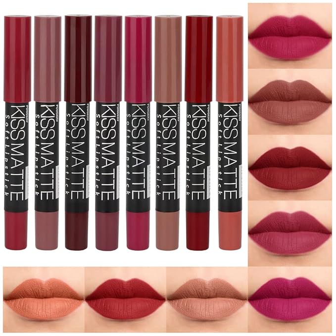 BINGBRUSH 8 Colors Moisture Smooth Longwear Lipstick Pack Set, Matte Color Stick Ultimate Lip Crayon for Makeup Collection - Nourishing Waterproof Velvet Lipgloss Lip Stain (set08)