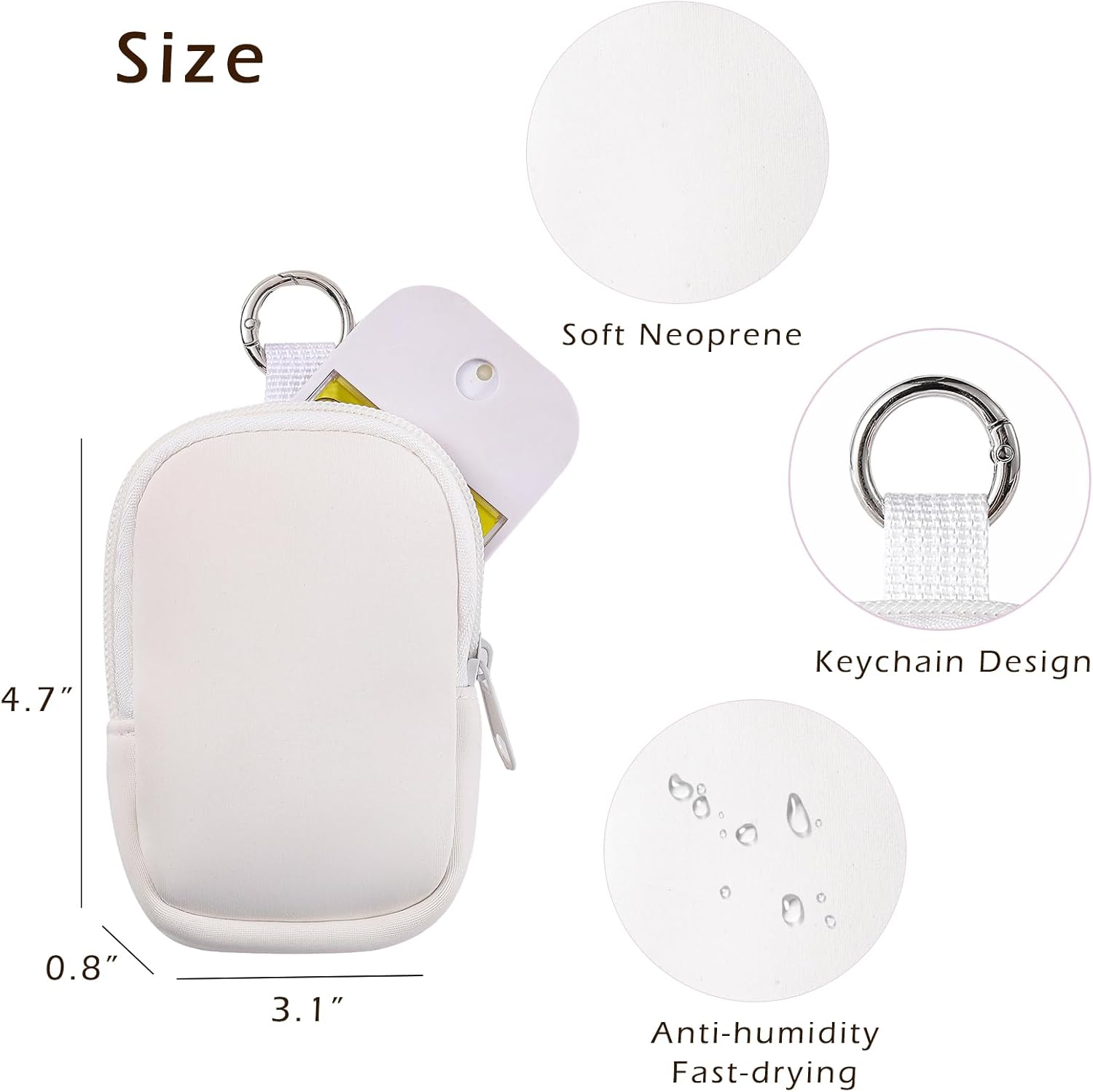 2Pcs Small Makeup Bag, Mini Portable Travel Cosmetic Bag, Soft Neoprene Makeup Pouch with Zipper, Fashion Accessory with Snap Hook, Cute Coin Purse Lipstick Cosmetic Travel Organizer(Black+ White)