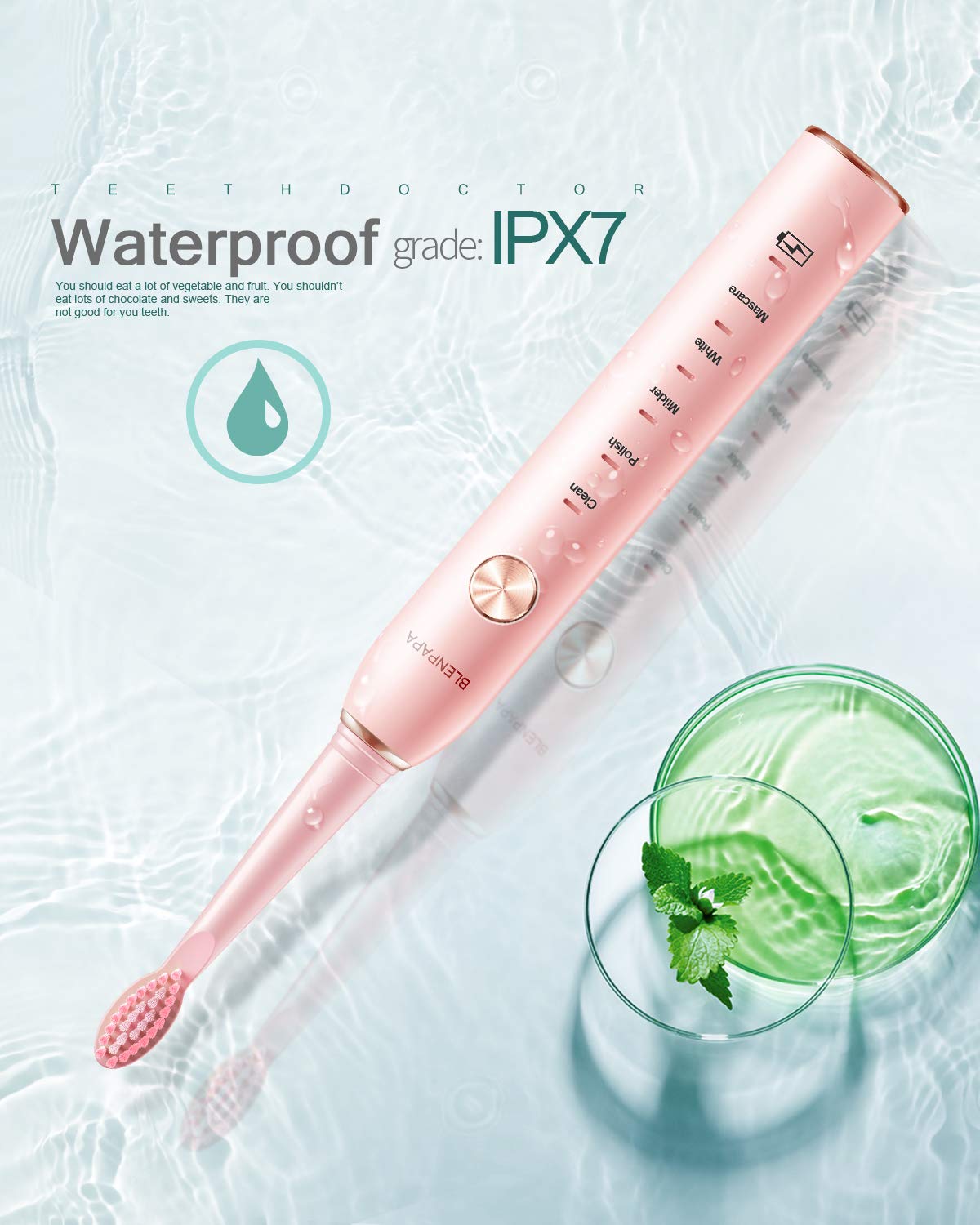 Electric Toothbrush for Adults, 5 Modes, 38,000 VPM Rechargeable, Dupont Brush Heads, Travel-Friendly, 1 Handle, Pink