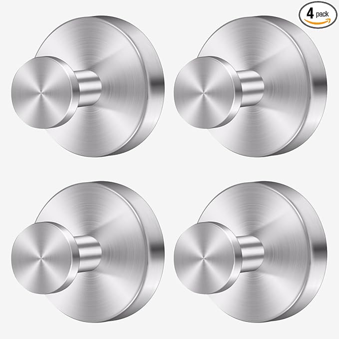 4 Pack Suction Cup Hooks, Removable Stainless Steel Drill-Free Heavy Duty Strong Suction, Reusable Waterproof Hooks for Bathroom Kitchen Mirror Tile Glass, Wall for Hanging Towels Keys