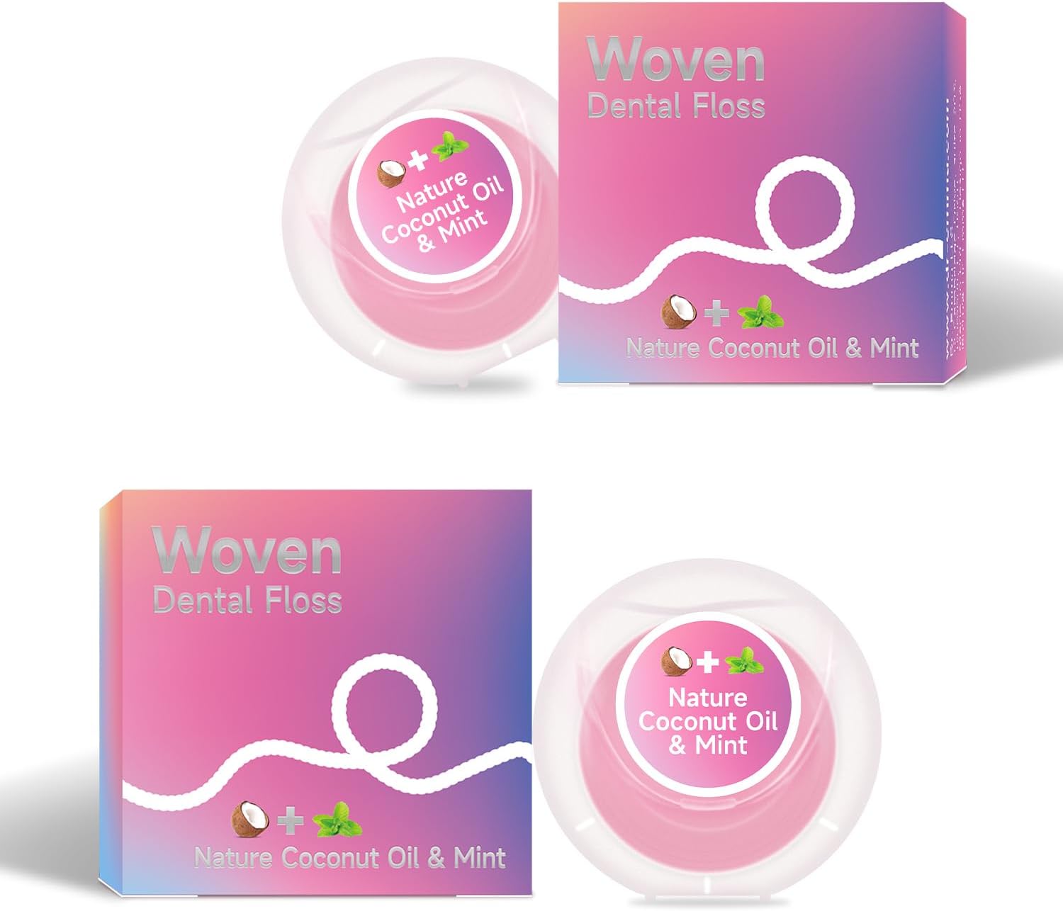 Dr. Emma Woven Dental Floss Coconut Oil Infused Expanding Dental Floss, Oral Care Stretchable Floss, Mint 33yd Pink, Pack of 2