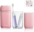 Travel Toothbrush Cup Set, Portable Travel Wash Cup with Foldable Toothbrush, Small Toothbrushes Case Holder with Cover, Lightweight Mini for Hiking, Business Trip (Pink)