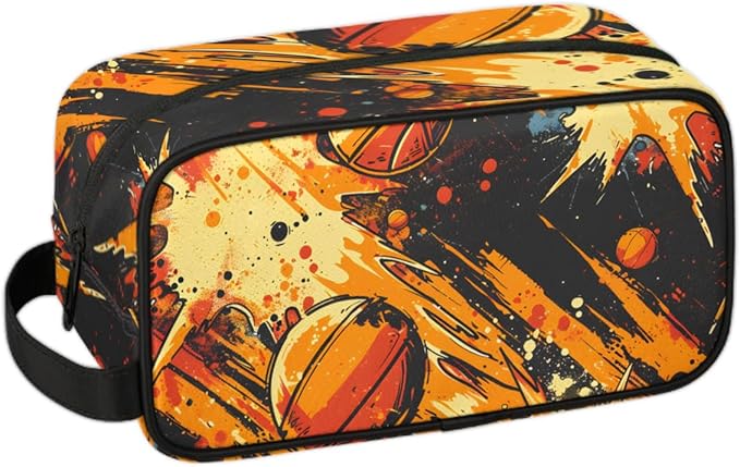 Basketball Theme Boys Travel Toiletry Bag Waterproof Wash Bag Shower Shaving Bag Cosmetic Organizer Makeup Bag Portable Toiletries Accessories for Women Men Basketball