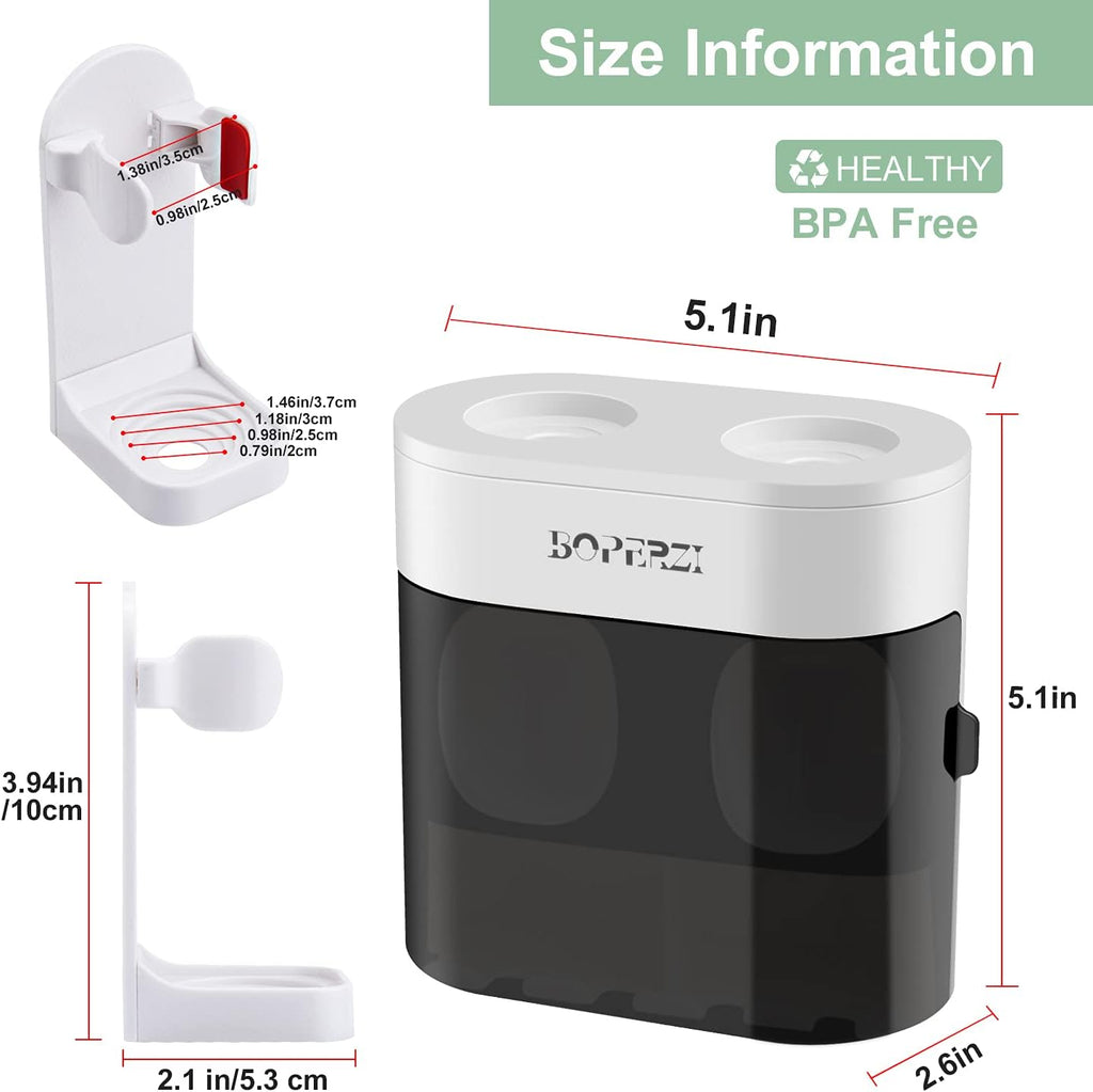 Boperzi 2 Pack Electric Toothbrush Stander and Toothbrush Holder Wall Mounted Automatic Toothpaste Dispenser Dustproof Cover Toothbrush Holder for Shower Bathroom Set Kids Family(Black+2 Pack)