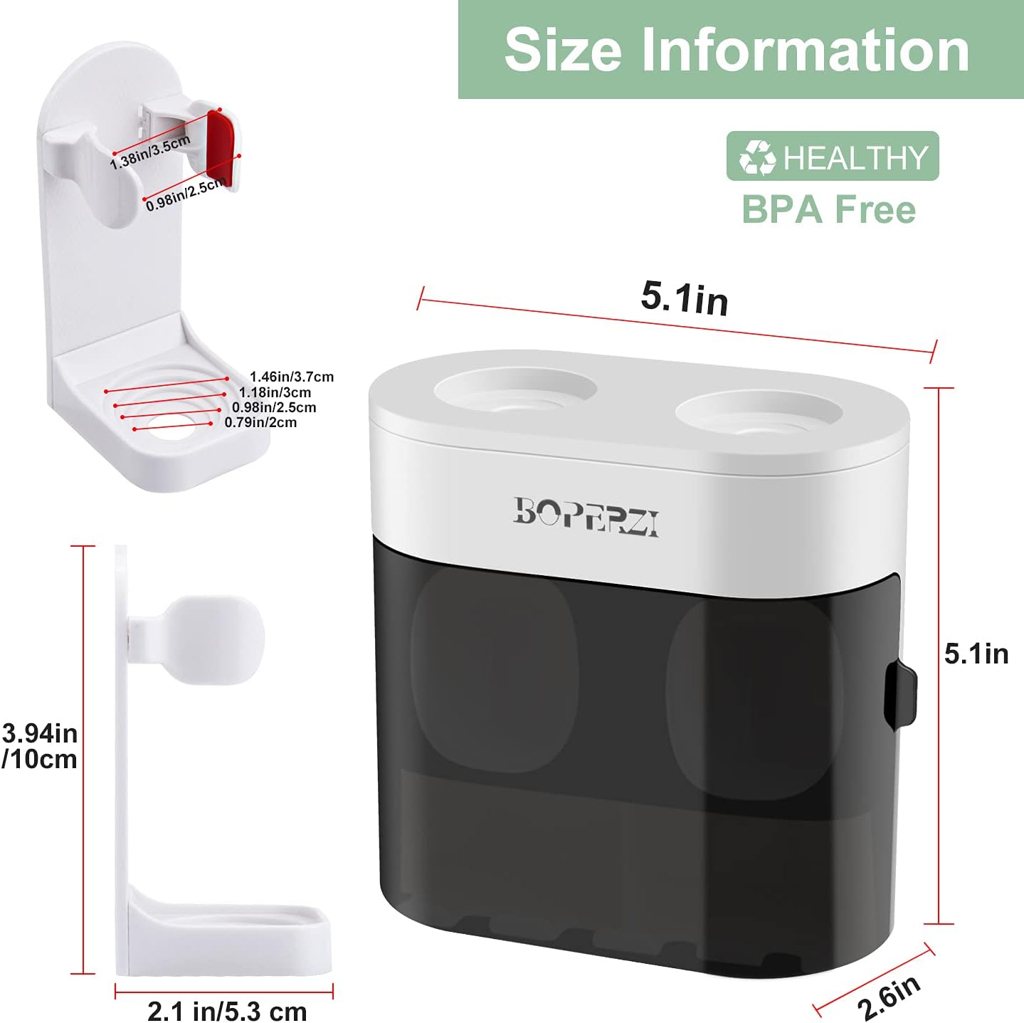 Boperzi 2 Pack Electric Toothbrush Stander and Toothbrush Holder Wall Mounted Automatic Toothpaste Dispenser Dustproof Cover Toothbrush Holder for Shower Bathroom Set Kids Family(Black+2 Pack)