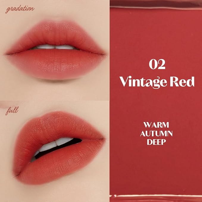 ETUDE Fixing Tint #02 Vintage Red (4g) | Long Lasting High Pigmented Liquid Lipstick | Waterproof Lightweight Matte Finish Lip Stain | Full Coverage | Korean Makeup, Kbeauty
