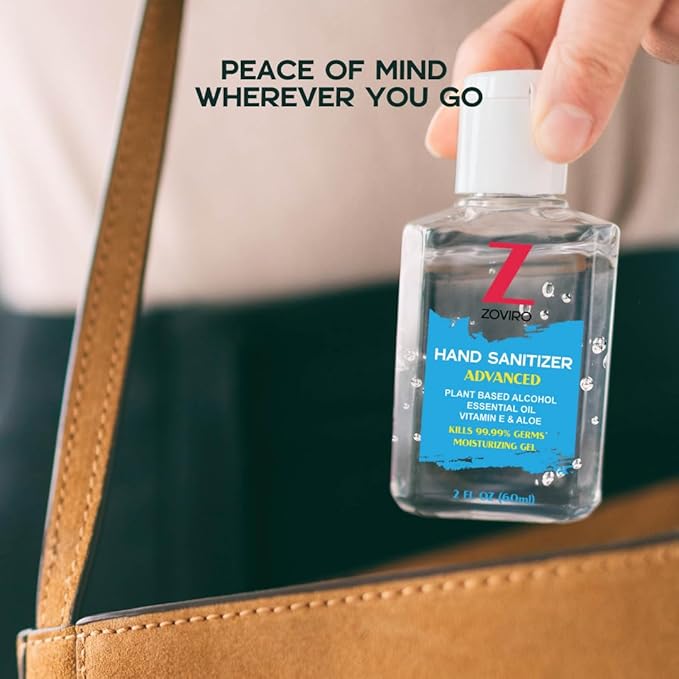 Zoviro Hand Sanitizer Gel, 2 Fl Oz Flip-Cap Bottle, Moisturizing with Essential Oils and Aloe, Refreshing Scent, Rinse-Free Formula, Mini Hand Sanitizer Travel Size (Pack of 50)