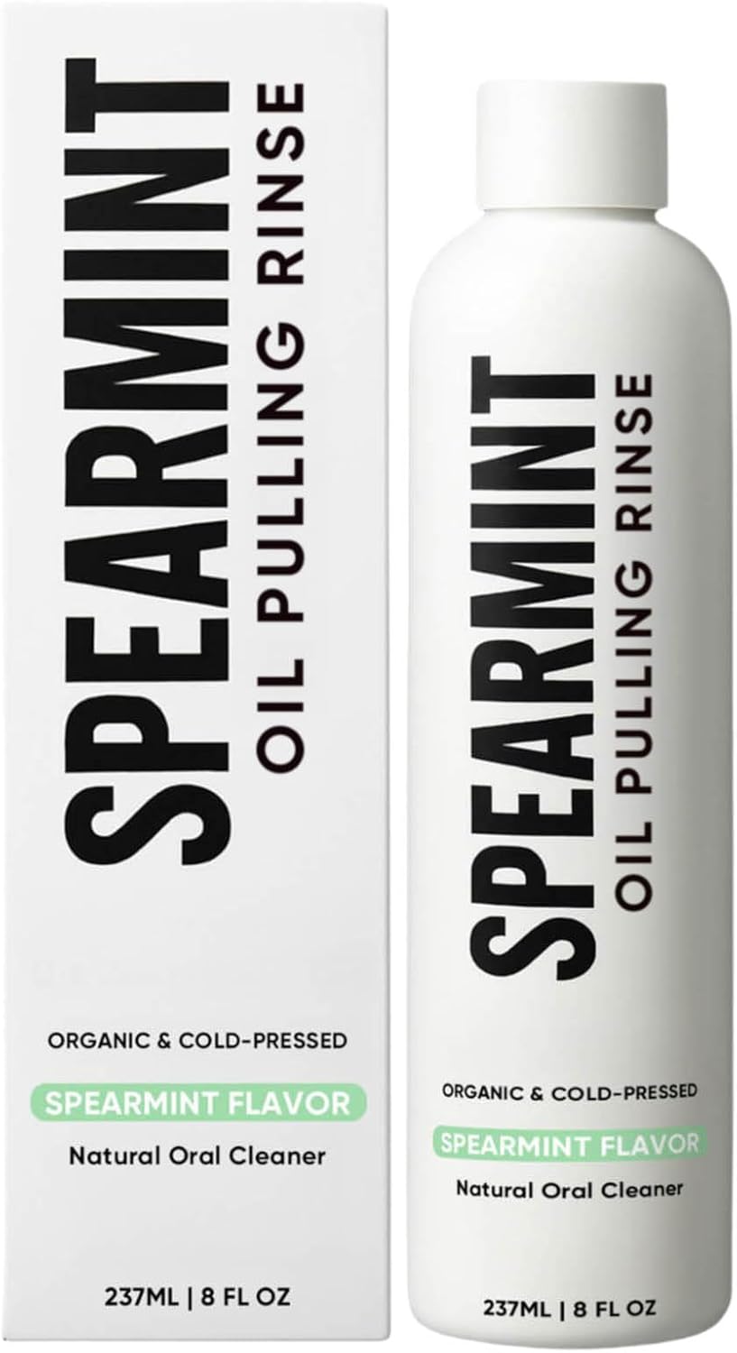 Spearmint Oil Pulling Rinse – with Organic Cold-Pressed Coconut Oil ＆ Mentha Haplocalyx Oil, Natural Mouthwash for Fresh Breath, Healthy Gums & Teeth Whitening, 8 fl oz (1)