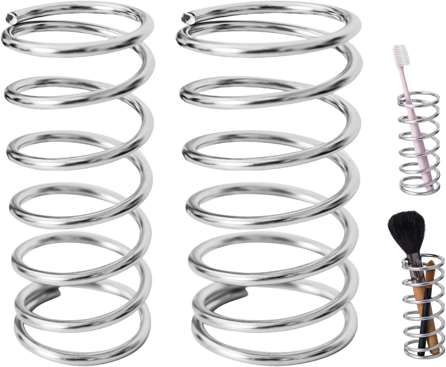 2Pcs Toothbrush Holders Steel Spring Shape Pen Holder Bathroom Tabletop Makeup Brush Organizer Toothbrush Stand