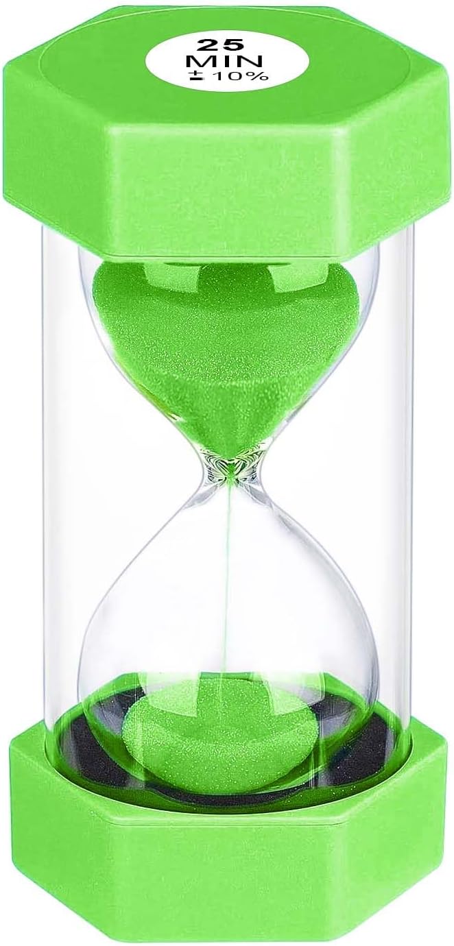 25 Minute Hourglass Sand Timer, Plastic Sandglass Watch Timer, Unbreakable Green Sand Clock Hour Glass 25 Min for Classroom, Games (Green)