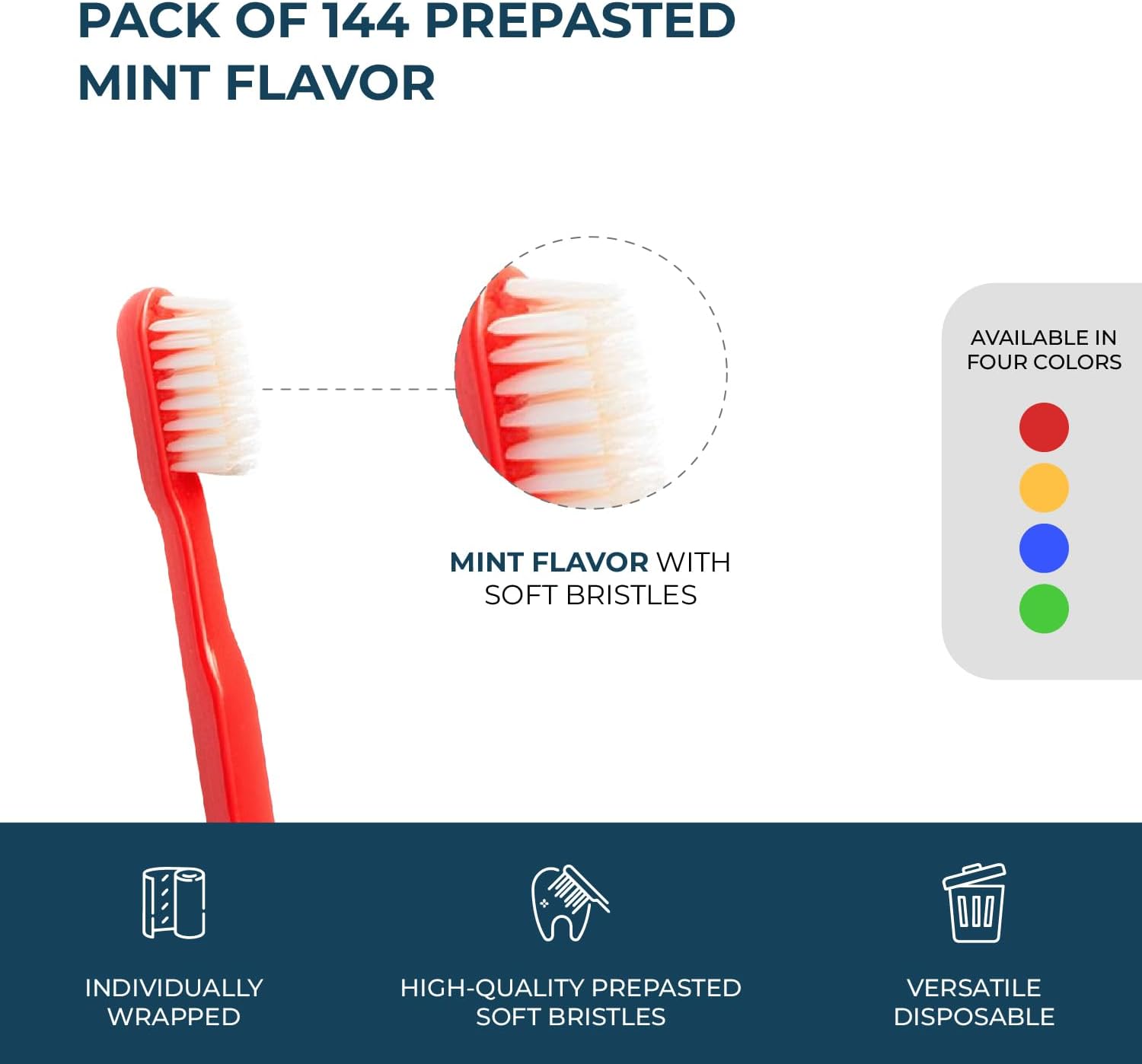 The Essentials Dreams 144 Pack Disposable Toothbrushes with Mint Toothpaste, Individually Wrapped - Prepasted Single Use Toothbrush with Soft Bristles for Camping, Hotels, Travel, Airbnb